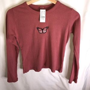 crop top, long sleeve butterfly shirt